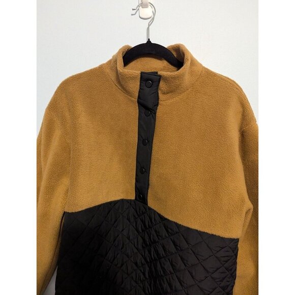 J Crew Quilted Sherpa Womens Med Half Zip Button Brown Color Block Fleece - Picture 3 of 10